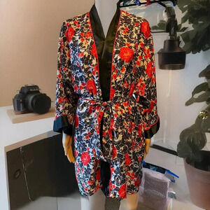Y2K Samye Newman Lady M Floral Semi-Sheer Chiffon Kimono Robe Cottagecore Roman
